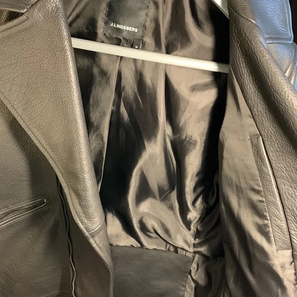 J. Lindeberg 100% Grained Black Leather Moto Jacket - Size Men M